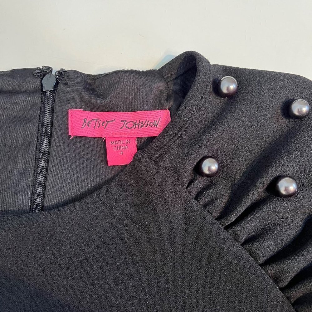 Betsey Johnson Black Sheath Dress Size 4 Faux Tahitian Pearl Fully Lined Crepe - Picture 3 of 10